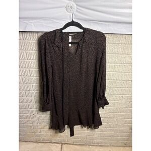 Cabi Black Coral Dot Print Long Sleeve Tie Waist Dress Womens M‎